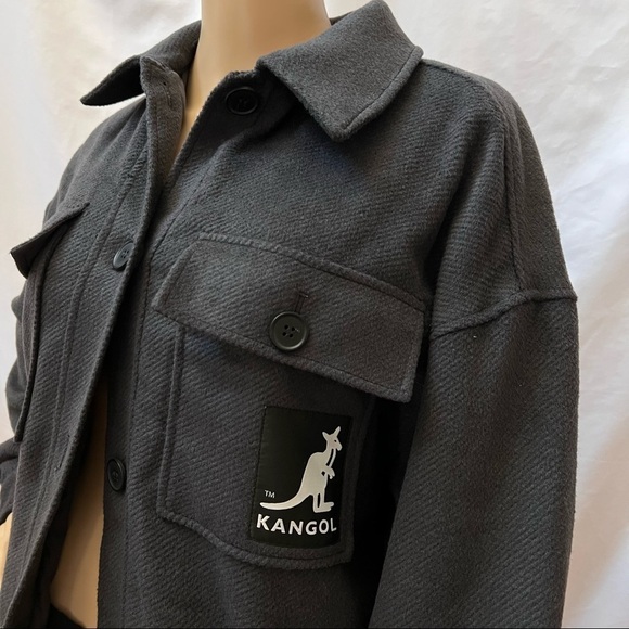 Kangol X H&M Oversized Unisex Gray‎ Shacket Shirt Jacket Coat Size S - Picture 5 of 16